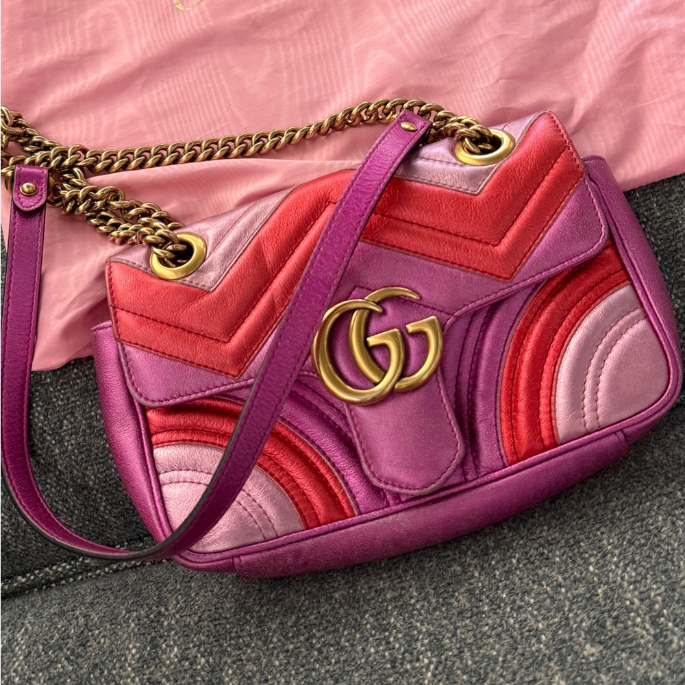 Gucci Multicolor Shoulder Bag with Gold Accents